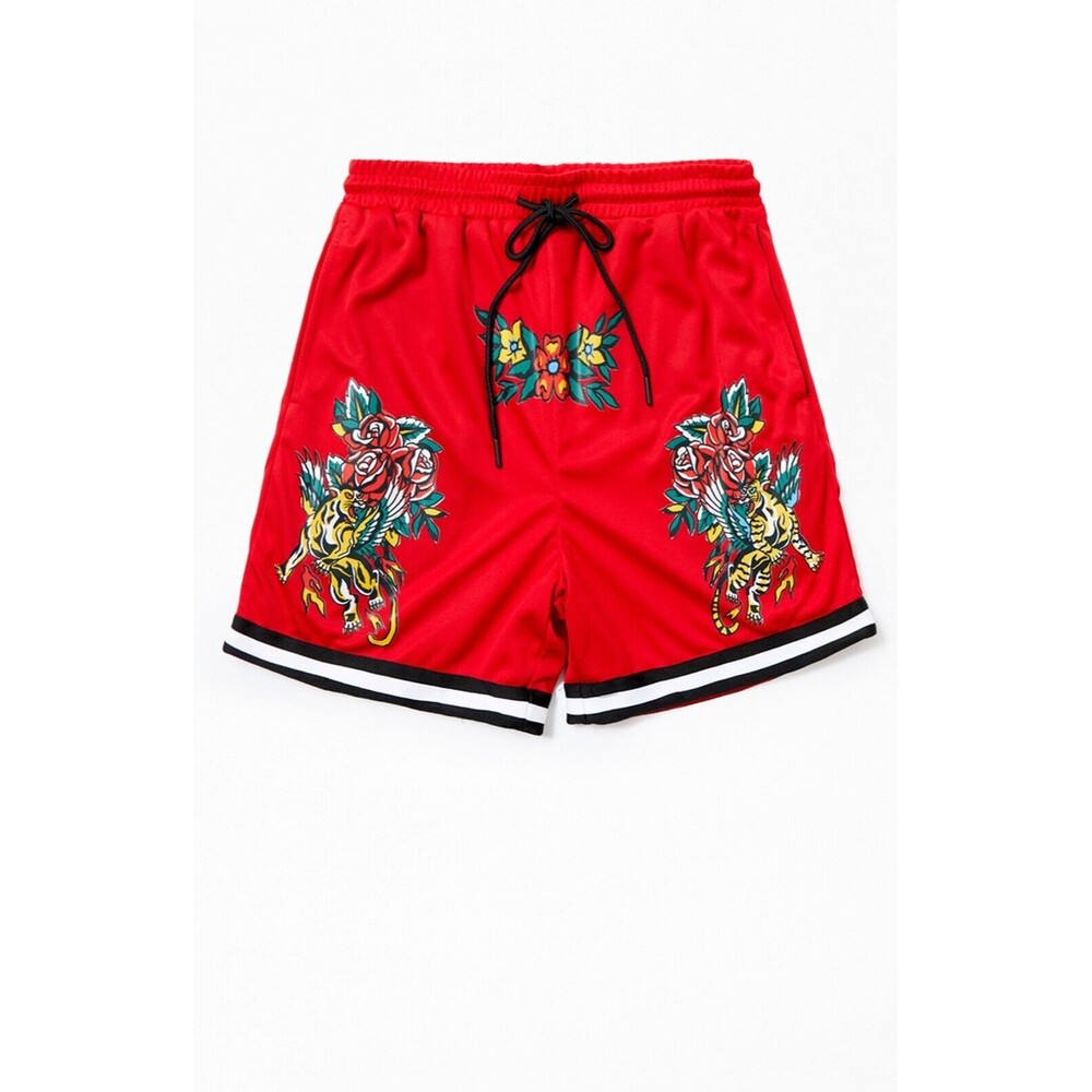 Reason Men’s Red Fearless Tattoo Art Mesh Basketball Shorts Size XXL (2X)